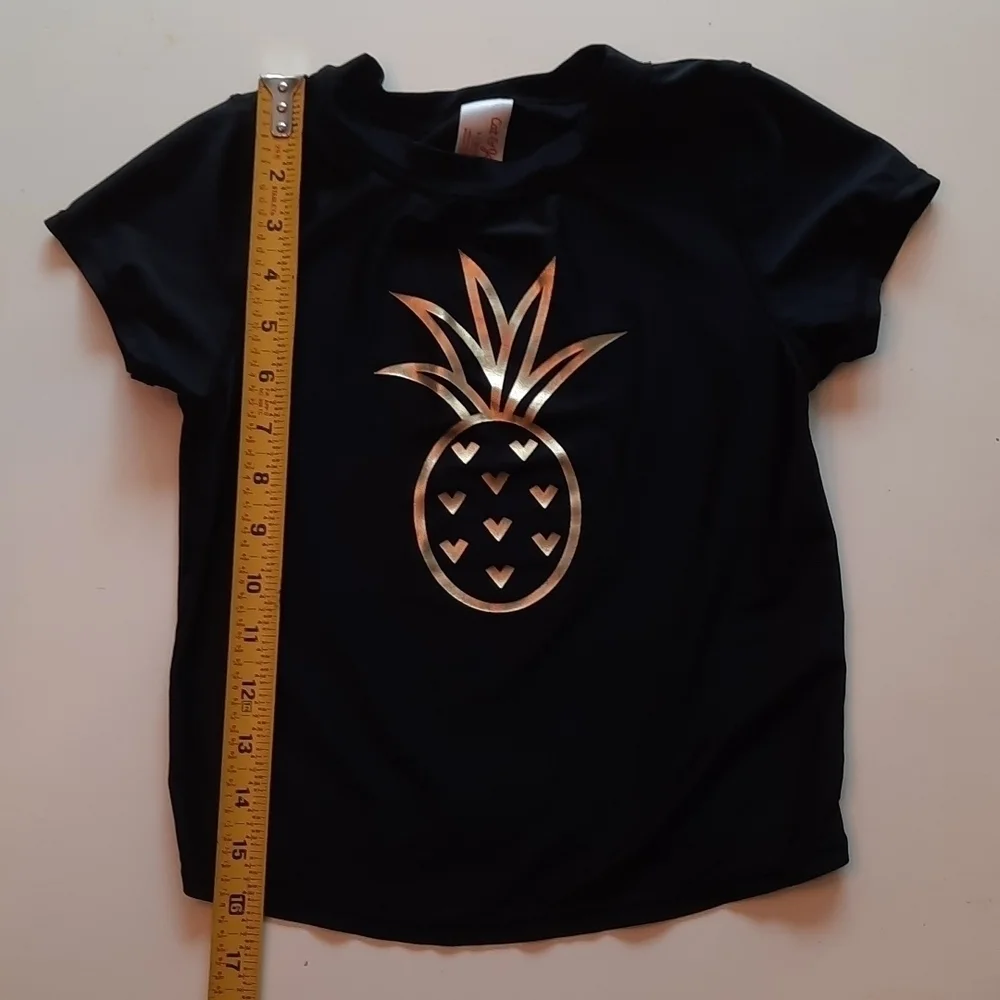 Cat and Jack large 10 12 black gold pineapple short sleeve swim rashguard